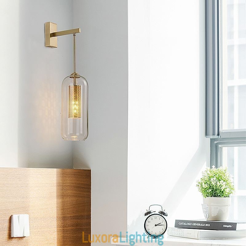 Designer Touch Decorative Nordic Brass Wall Lamp Inner Hollow out Cylinder Glass Lamp Shade