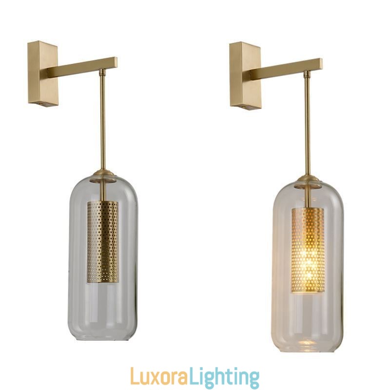 Designer Touch Decorative Nordic Brass Wall Lamp Inner Hollow out Cylinder Glass Lamp Shade