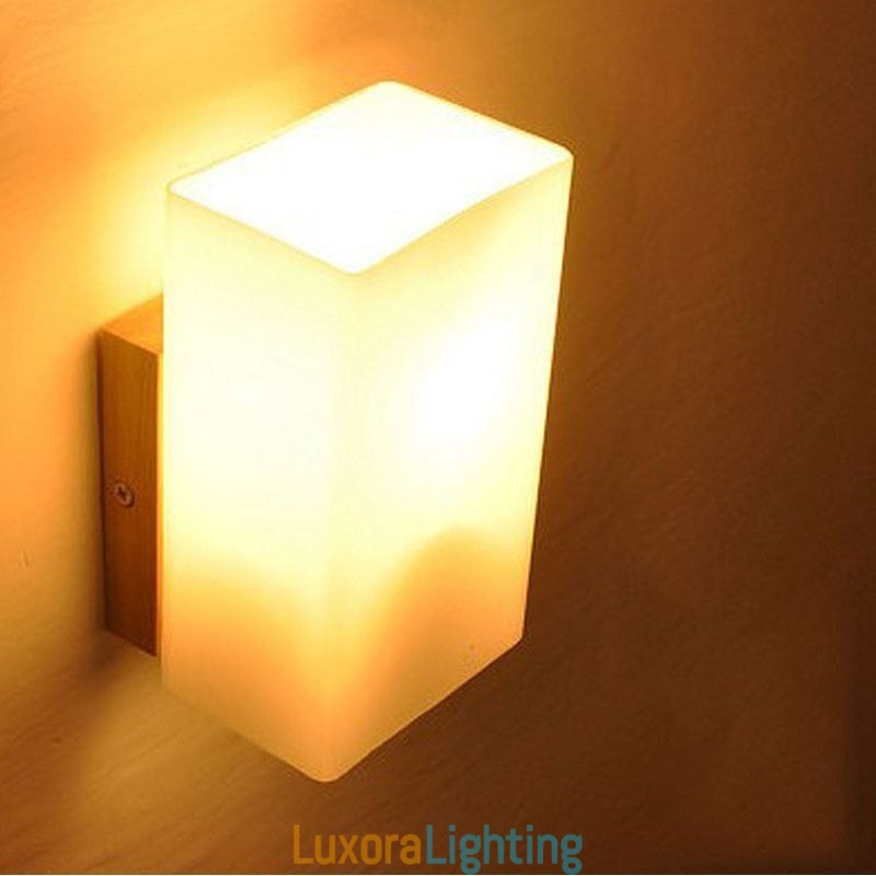 Designer Touch Decorative Nordic Wood Wall Lamp Glass Lampshade Sconce Light