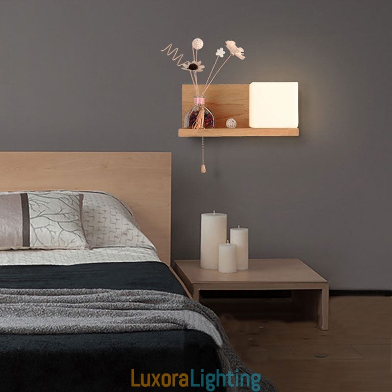 Designer Touch Decorative Nordic Wood Wall Lamp Glass Lampshade Sconce Light