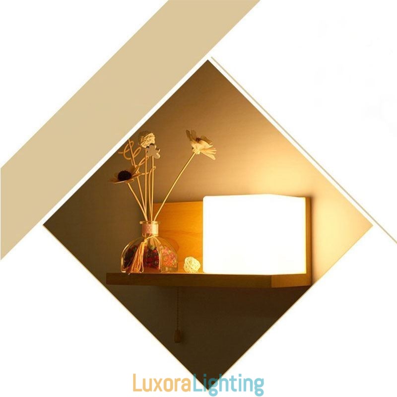 Designer Touch Decorative Nordic Wood Wall Lamp Glass Lampshade Sconce Light