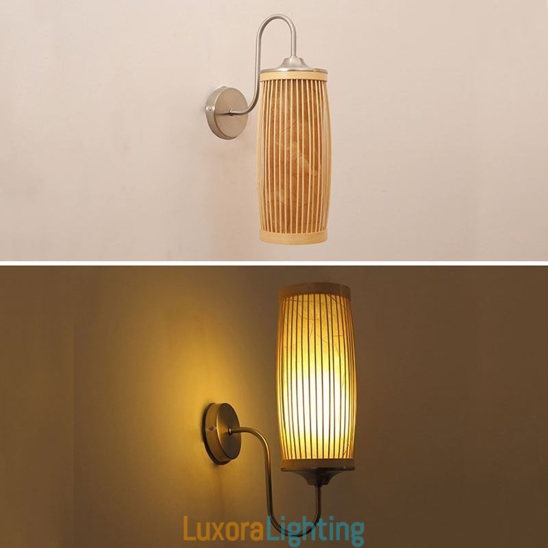 Designer Touch Decorative Waist Drum Design Wall Light Creative Bamboo Wall Sconce Bedside Stairs Rural Lighting
