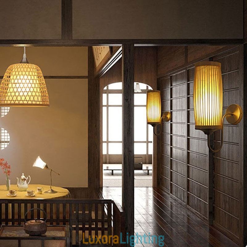 Designer Touch Decorative Waist Drum Design Wall Light Creative Bamboo Wall Sconce Bedside Stairs Rural Lighting
