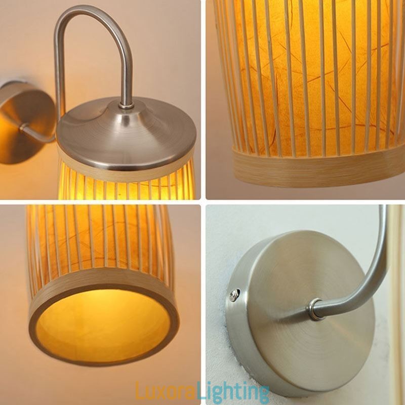 Designer Touch Decorative Waist Drum Design Wall Light Creative Bamboo Wall Sconce Bedside Stairs Rural Lighting