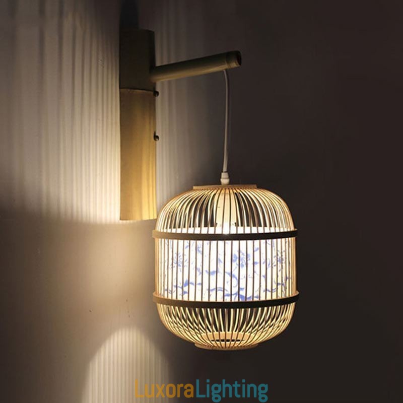 Designer Touch Decorative Cage Design Wall Light Creative Bamboo Hanging Wall Sconce Bedside Light