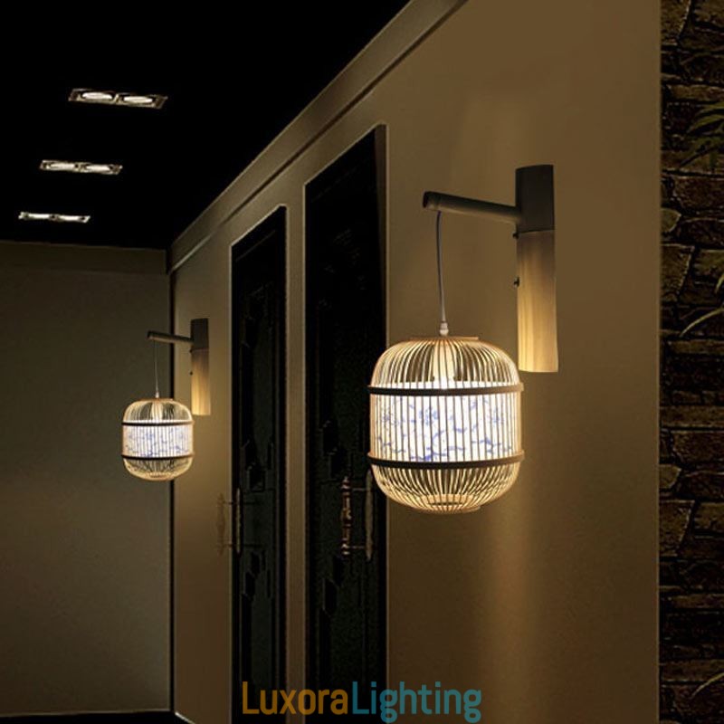 Designer Touch Decorative Cage Design Wall Light Creative Bamboo Hanging Wall Sconce Bedside Light