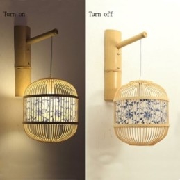 Designer Touch Decorative Cage Design Wall Light Creative Bamboo Hanging Wall Sconce Bedside Light
