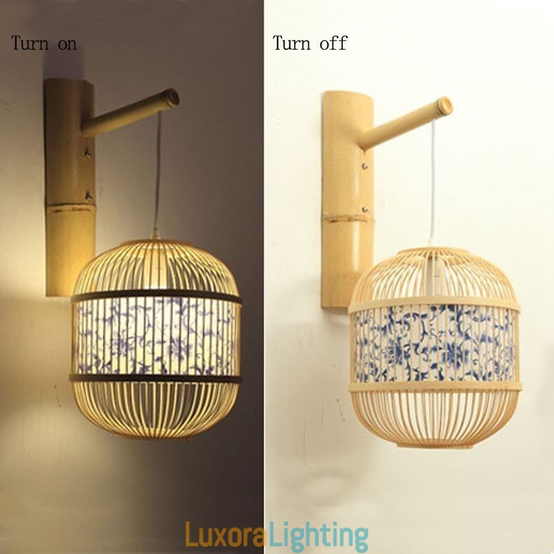 Designer Touch Decorative Cage Design Wall Light Creative Bamboo Hanging Wall Sconce Bedside Light