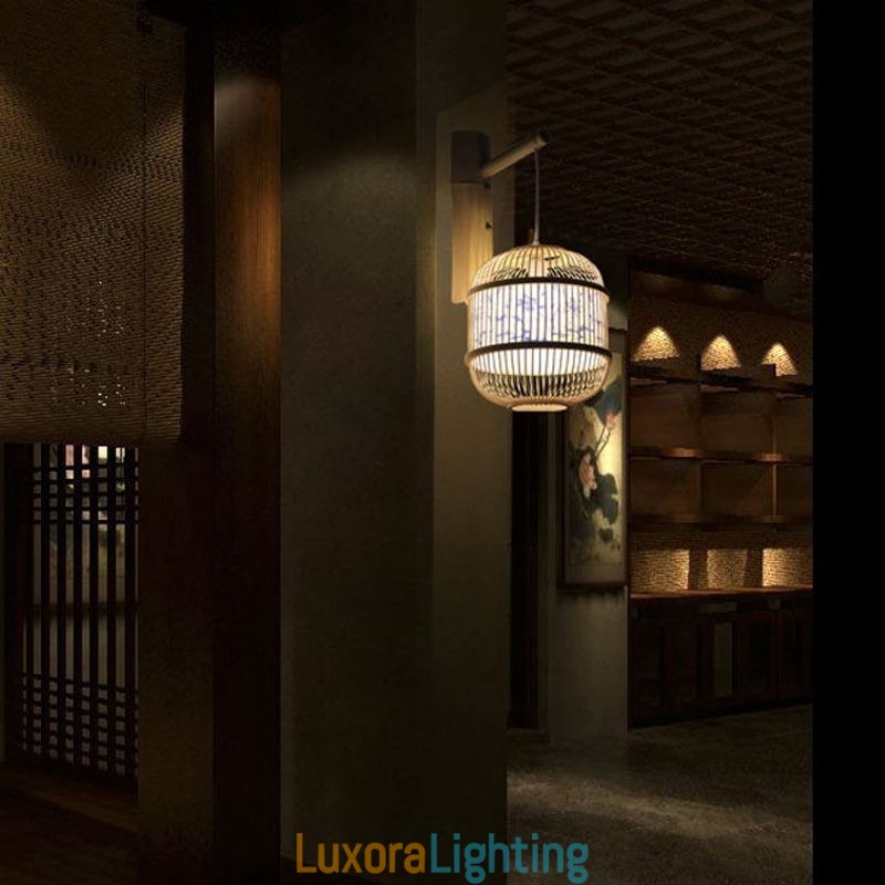 Designer Touch Decorative Cage Design Wall Light Creative Bamboo Hanging Wall Sconce Bedside Light