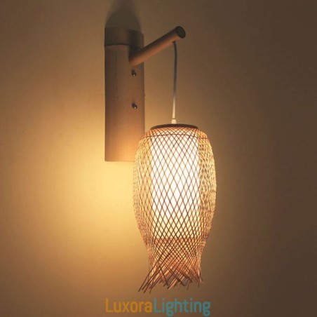 Designer Touch Decorative Downward Bamboo Wall Light Rural Round Wall Sconce Bedside Teahouse Creative Light