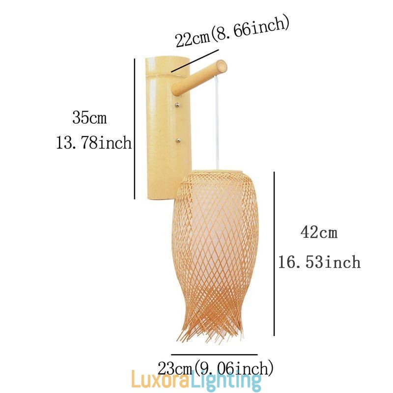 Designer Touch Decorative Downward Bamboo Wall Light Rural Round Wall Sconce Bedside Teahouse Creative Light