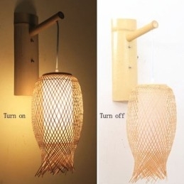 Designer Touch Decorative Downward Bamboo Wall Light Rural Round Wall Sconce Bedside Teahouse Creative Light