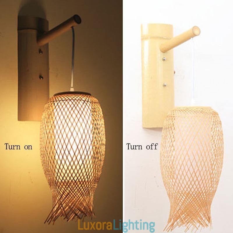 Designer Touch Decorative Downward Bamboo Wall Light Rural Round Wall Sconce Bedside Teahouse Creative Light