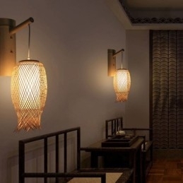 Designer Touch Decorative Downward Bamboo Wall Light Rural Round Wall Sconce Bedside Teahouse Creative Light
