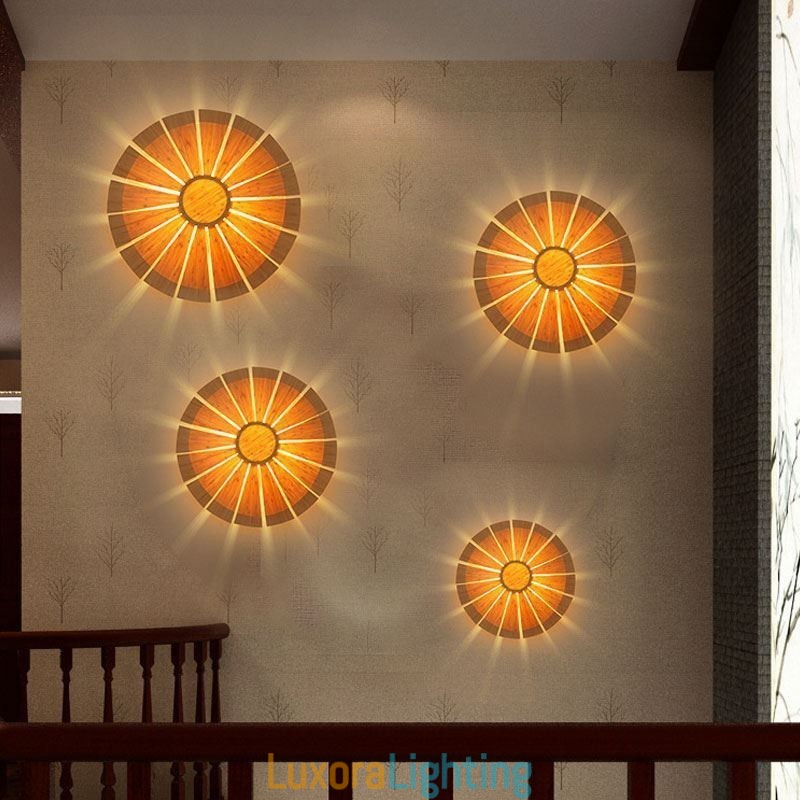 Designer Touch Decorative Round Flower Wall Sconce Unique Bamboo Wall Light Creative Lighting
