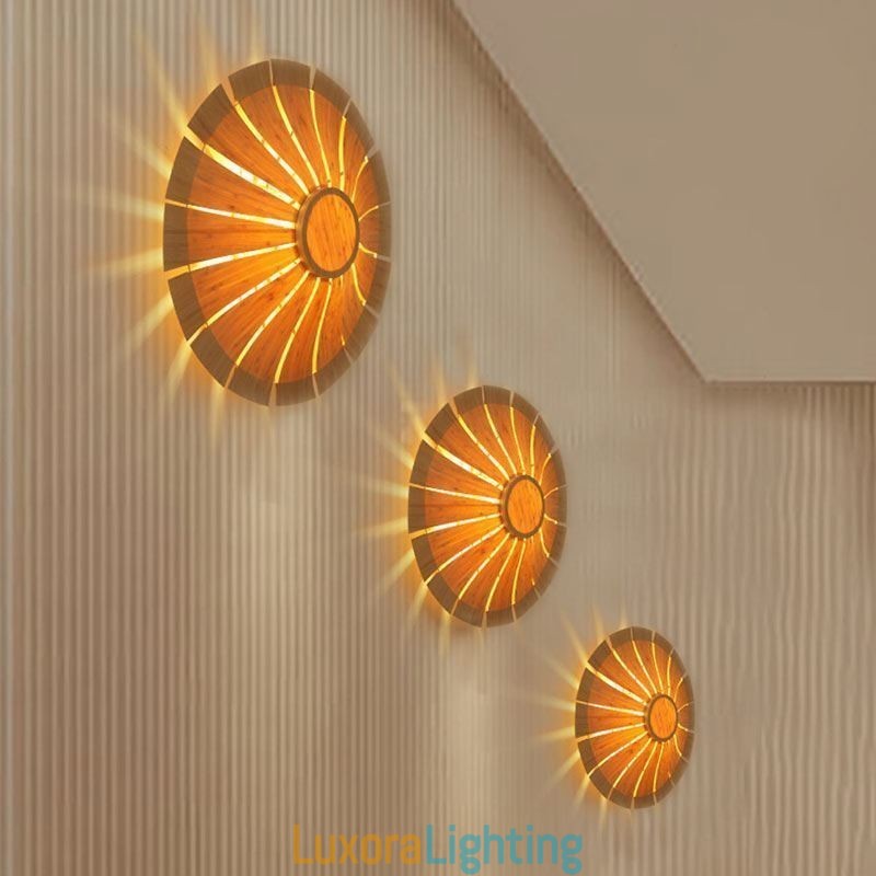 Designer Touch Decorative Round Flower Wall Sconce Unique Bamboo Wall Light Creative Lighting