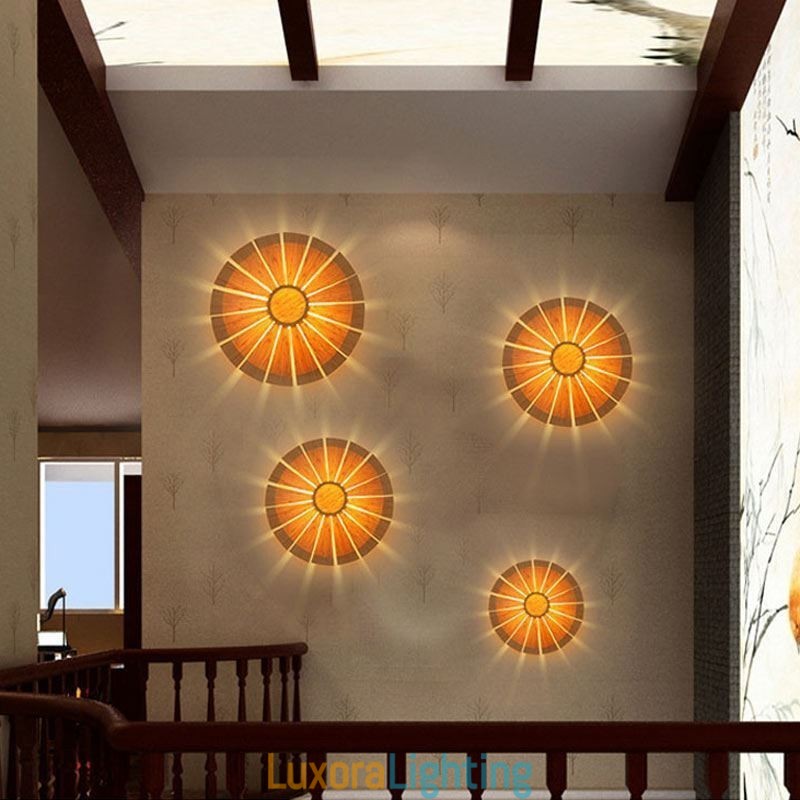 Designer Touch Decorative Round Flower Wall Sconce Unique Bamboo Wall Light Creative Lighting