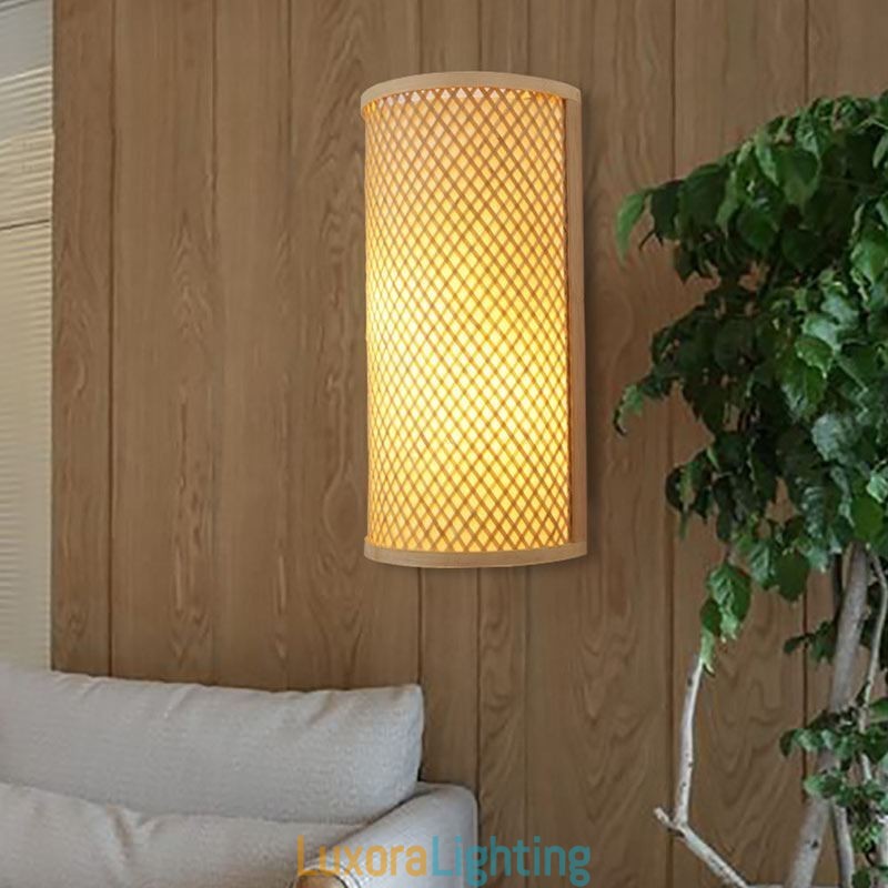 Designer Touch Decorative Semi cylindrical Bamboo Wall Light Creative Bedside Wall Sconce Stairs Rural Lighting