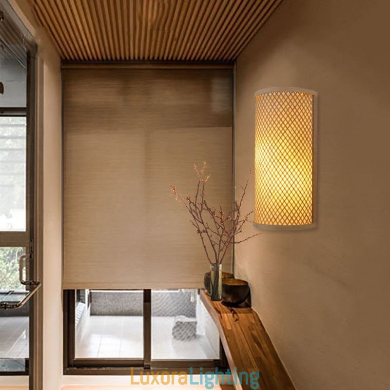 Designer Touch Decorative Semi cylindrical Bamboo Wall Light Creative Bedside Wall Sconce Stairs Rural Lighting