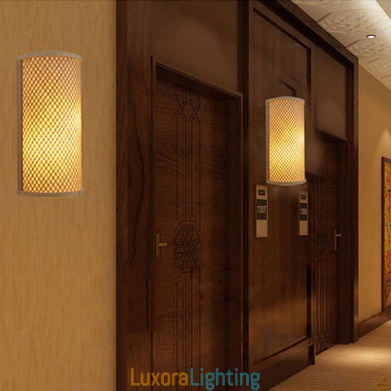 Designer Touch Decorative Semi cylindrical Bamboo Wall Light Creative Bedside Wall Sconce Stairs Rural Lighting