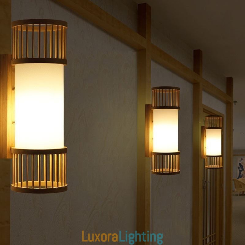 Designer Touch Decorative Vertical Bamboo Wall Light Creative Round Wall Sconce Bedside Stairs Lighting