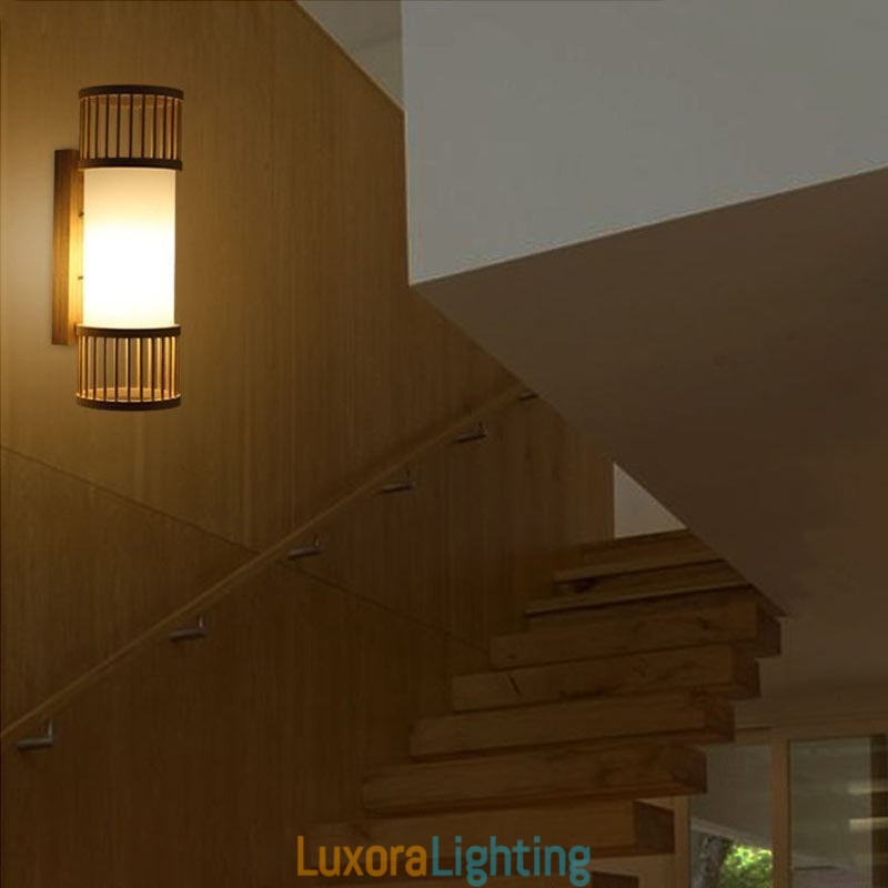Designer Touch Decorative Vertical Bamboo Wall Light Creative Round Wall Sconce Bedside Stairs Lighting
