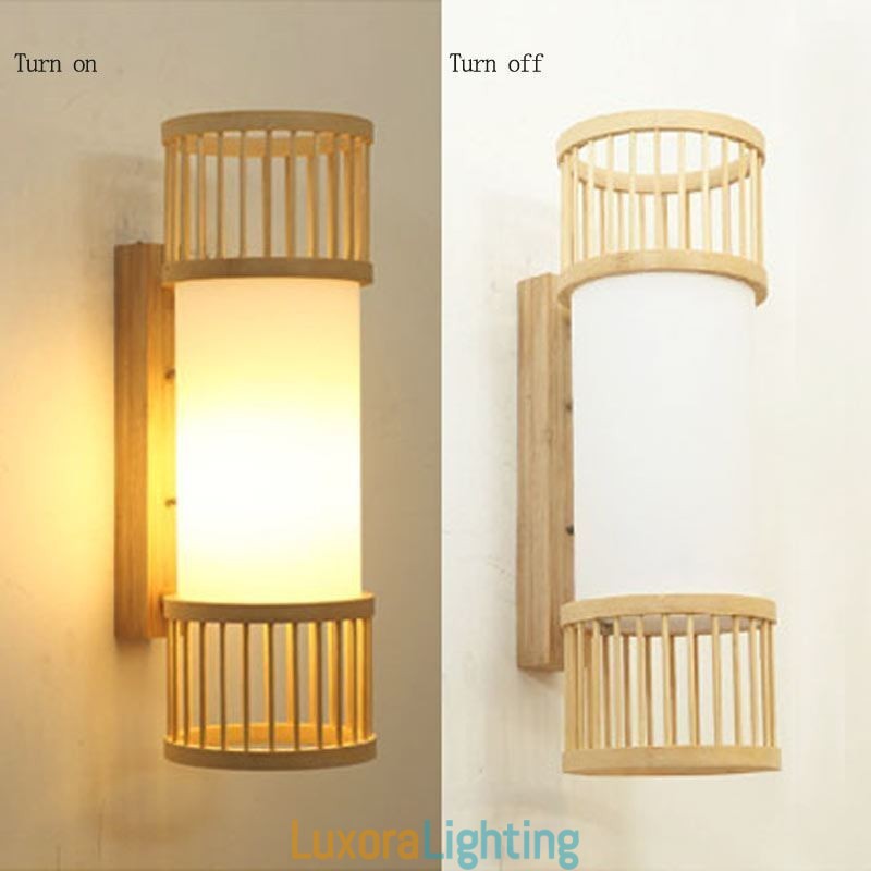 Designer Touch Decorative Vertical Bamboo Wall Light Creative Round Wall Sconce Bedside Stairs Lighting