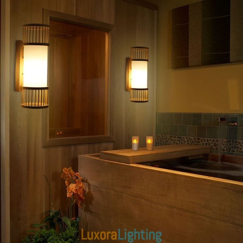 Designer Touch Decorative Vertical Bamboo Wall Light Creative Round Wall Sconce Bedside Stairs Lighting