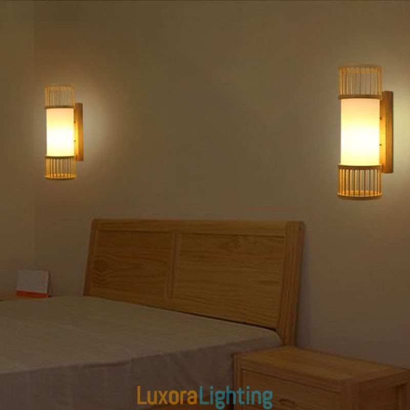 Designer Touch Decorative Vertical Bamboo Wall Light Creative Round Wall Sconce Bedside Stairs Lighting