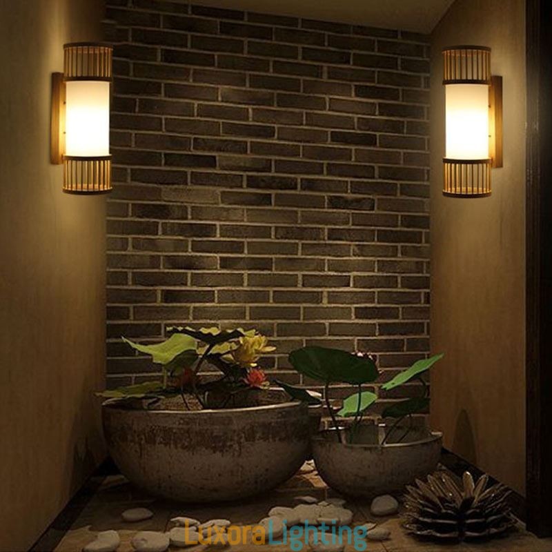 Designer Touch Decorative Vertical Bamboo Wall Light Creative Round Wall Sconce Bedside Stairs Lighting
