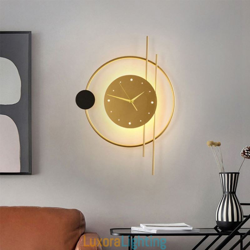 Designer Touch Decorative Clock Wall Light Modern Minimalist Wrought Iron Wall Lamp And