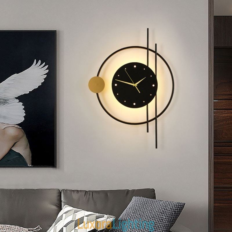 Designer Touch Decorative Clock Wall Light Modern Minimalist Wrought Iron Wall Lamp And