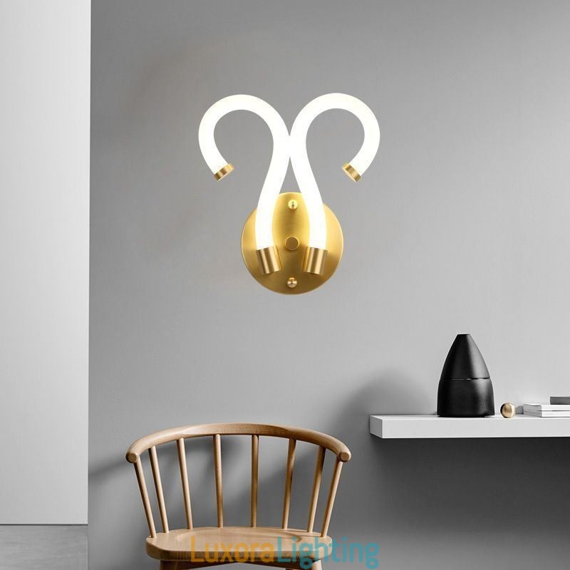 Designer Touch Decorative Modern Wall Light Creativity Sconce Wall Lamp Copper Sheep Horn 2 Lights