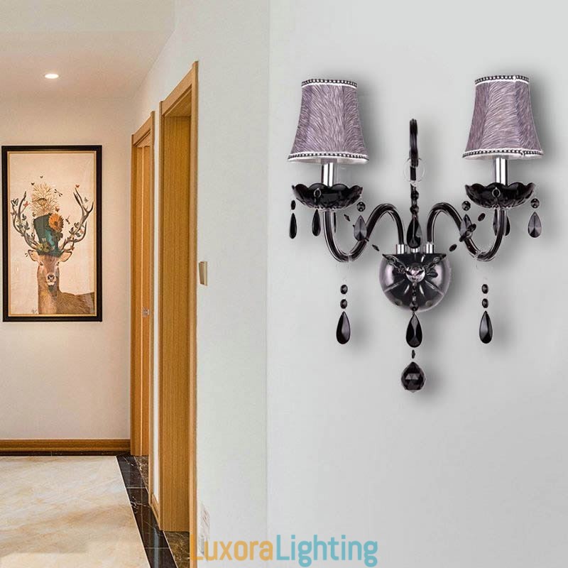 Designer Touch Decorative European Style Crystal Sconce Black Two Light Candle Wall Light