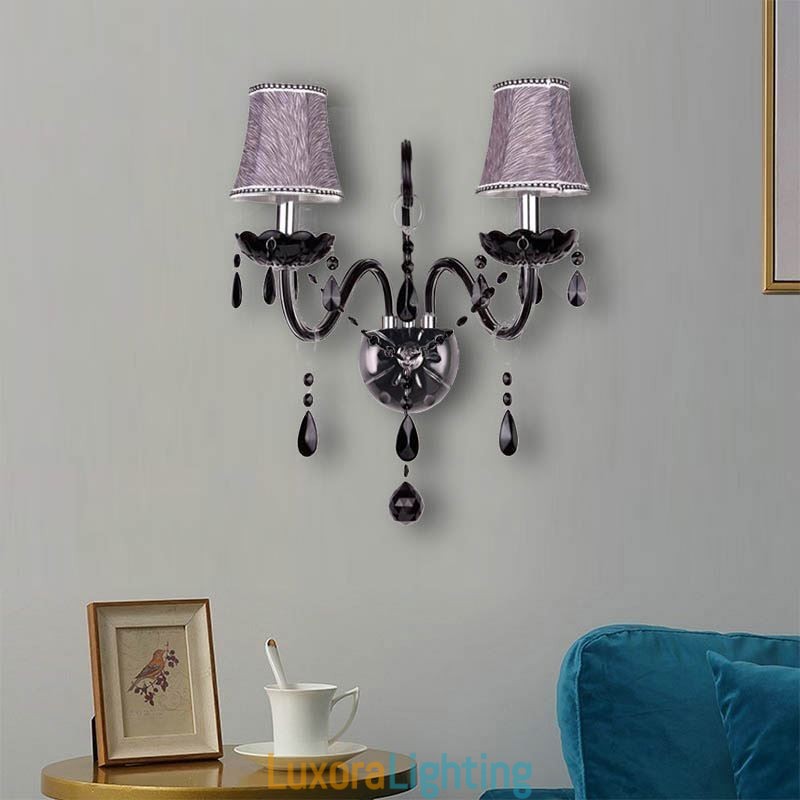 Designer Touch Decorative European Style Crystal Sconce Black Two Light Candle Wall Light