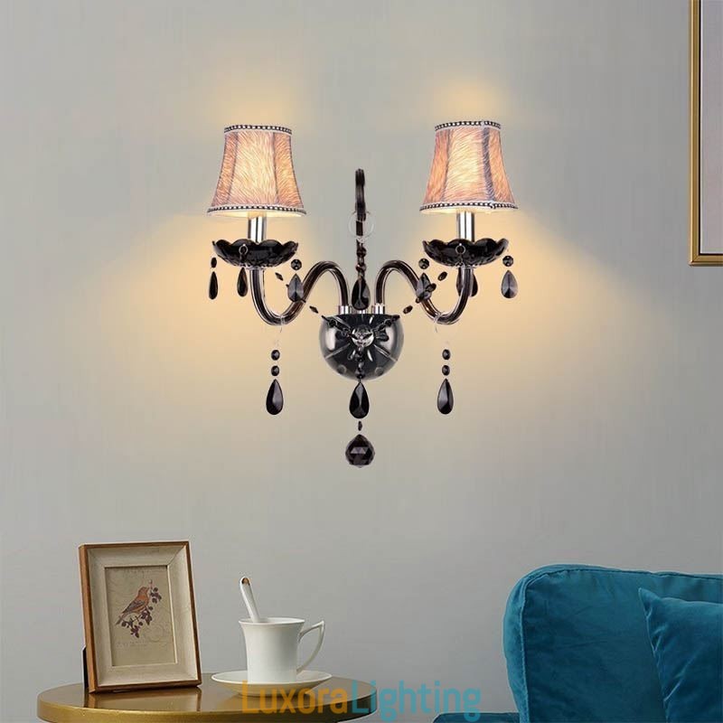 Designer Touch Decorative European Style Crystal Sconce Black Two Light Candle Wall Light