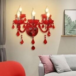 Designer Touch Decorative European Crystal Sconce Red Colour Wall Light