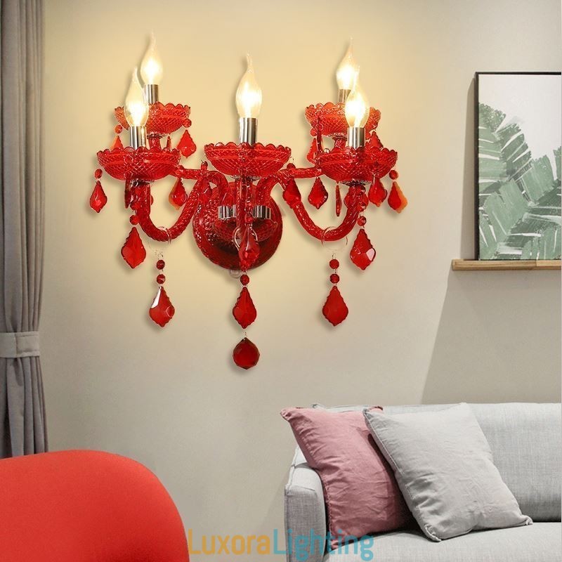 Designer Touch Decorative European Crystal Sconce Red Colour Wall Light