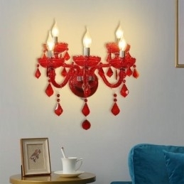 Designer Touch Decorative European Crystal Sconce Red Colour Wall Light