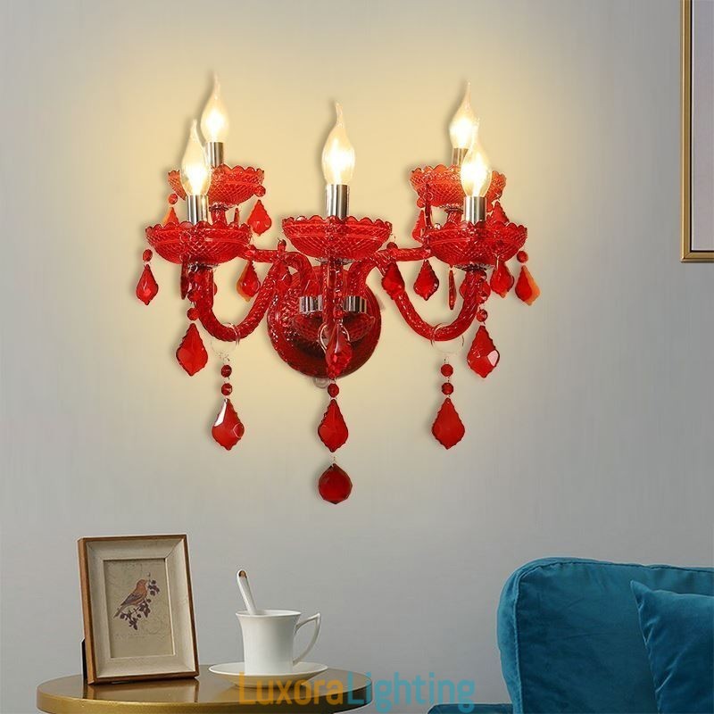 Designer Touch Decorative European Crystal Sconce Red Colour Wall Light