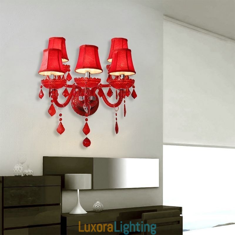 Designer Touch Decorative European Crystal Sconce Red Colour Wall Light