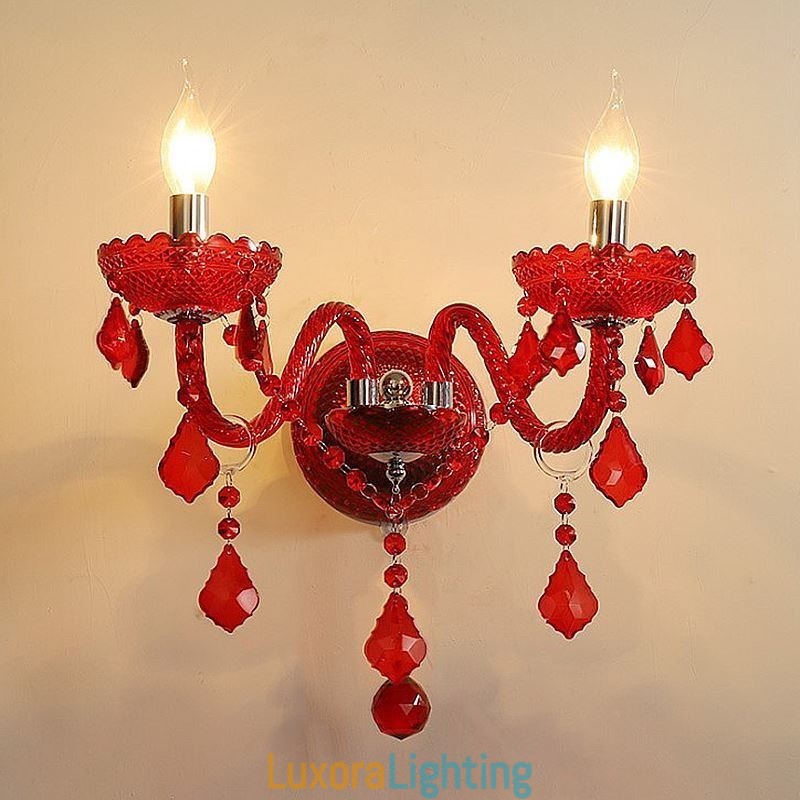 Designer Touch Decorative European Crystal Sconce Wall Light Red Colour Light