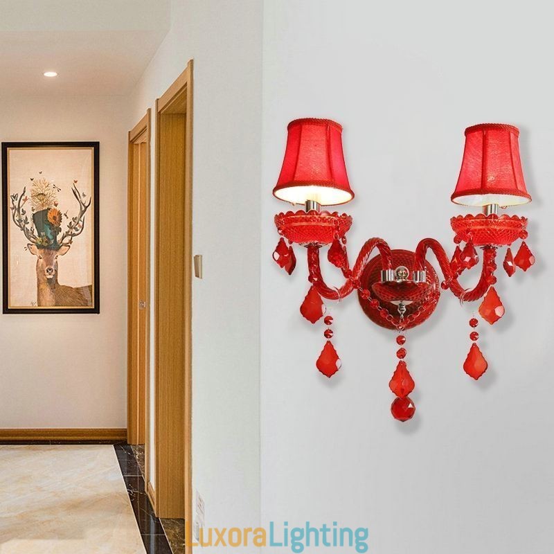 Designer Touch Decorative European Crystal Sconce Wall Light Red Colour Light