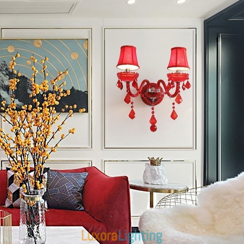 Designer Touch Decorative European Crystal Sconce Wall Light Red Colour Light