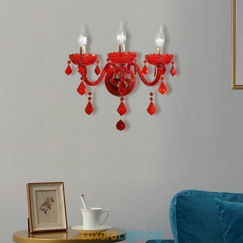Designer Touch Decorative European Crystal Sconce Wall Light Red Colour Light