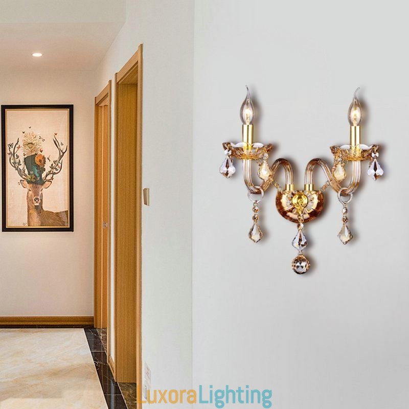 Designer Touch Decorative European Crystal Sconce Elegant Two Light Wall Light Stairs