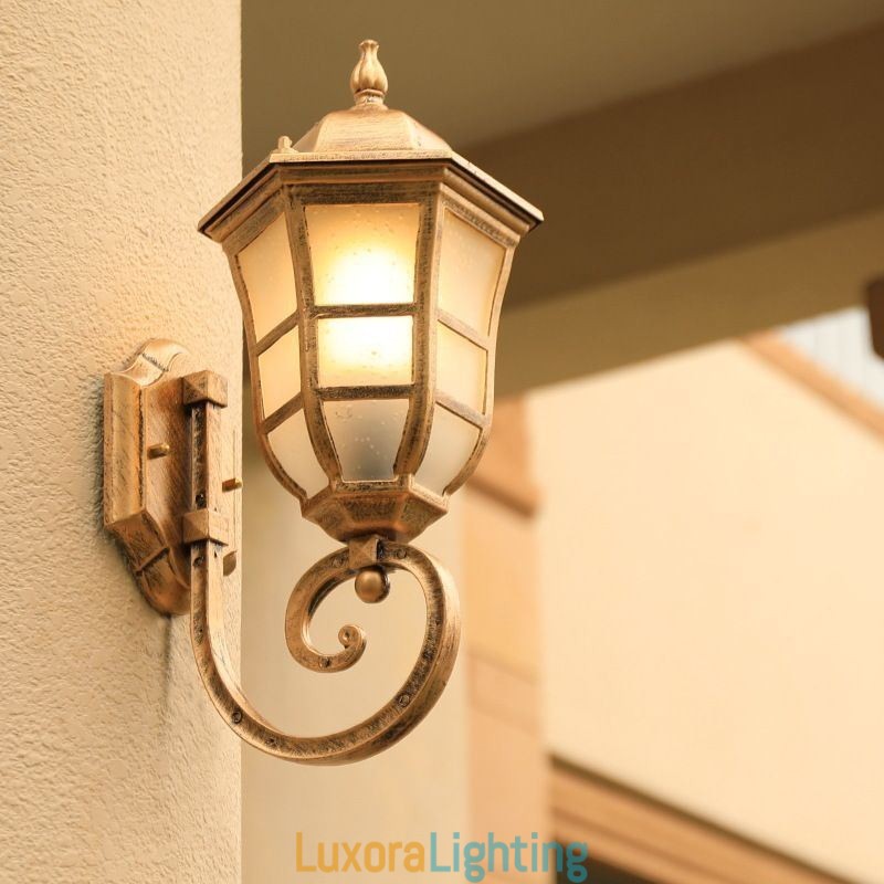 Designer Touch Decorative European Wall Sconce Retro Outdoor Light Single Head Waterproof Frosted Glass Wall Light