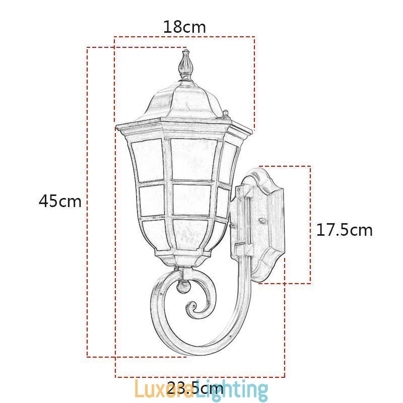 Designer Touch Decorative European Wall Sconce Retro Outdoor Light Single Head Waterproof Frosted Glass Wall Light