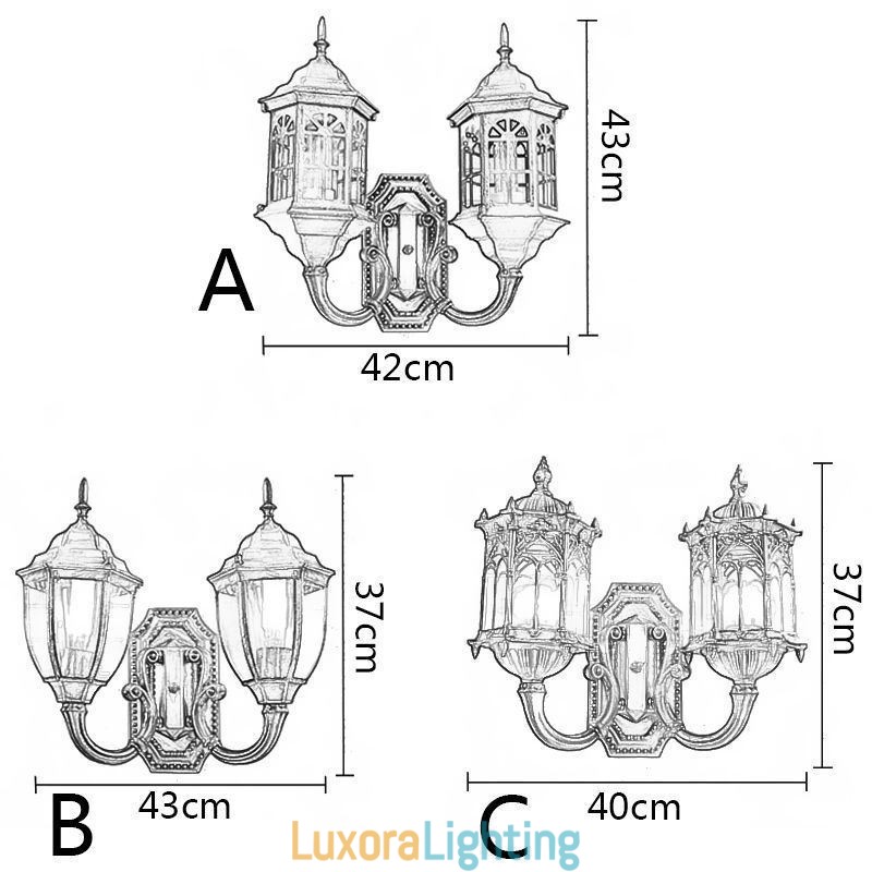 Designer Touch Decorative European Outdoor Wall Sconce Waterproof Double Castle Wall Light