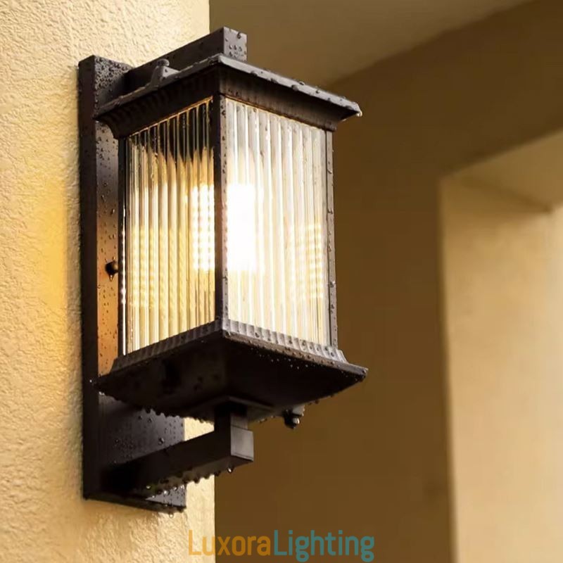 Designer Touch Decorative Chinese Outdoor Light Waterproof Glass Wall Light Courtyard Corridor Garden Balcony